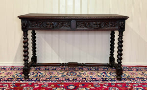 Antique French Desk Entry Table with Drawers Oak Barley Twist Sofa Table c 1900s