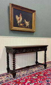 Antique French Desk Entry Table with Drawers Oak Barley Twist Sofa Table c 1900s