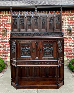 Antique French Gothic Cathedral Vestry Altar Wine Cabinet Bar Carved Oak 115" T