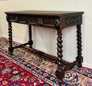 Antique French Desk Entry Table with Drawers Oak Barley Twist Sofa Table c 1900s