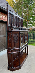 Antique French Gothic Cathedral Vestry Altar Wine Cabinet Bar Carved Oak 115" T