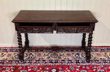 Load image into Gallery viewer, Antique French Desk Entry Table with Drawers Oak Barley Twist Sofa Table c 1900s