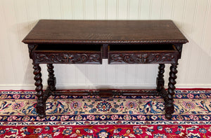 Antique French Desk Entry Table with Drawers Oak Barley Twist Sofa Table c 1900s