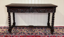 Load image into Gallery viewer, Antique French Desk Entry Table with Drawers Oak Barley Twist Sofa Table c 1900s
