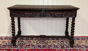 Antique French Desk Entry Table with Drawers Oak Barley Twist Sofa Table c 1900s