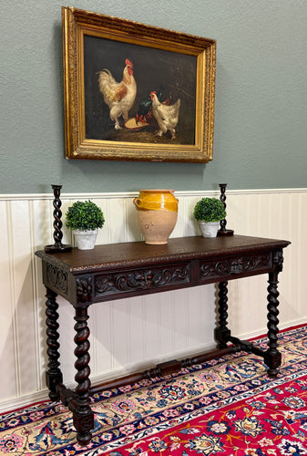 Antique French Desk Entry Table with Drawers Oak Barley Twist Sofa Table c 1900s