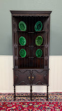 Load image into Gallery viewer, Antique English Jacobean Corner Cabinet Barley Twist Legs Oak Key TALL 1920s