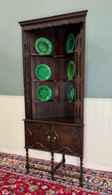 Load image into Gallery viewer, Antique English Jacobean Corner Cabinet Barley Twist Legs Oak Key TALL 1920s