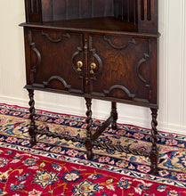 Load image into Gallery viewer, Antique English Jacobean Corner Cabinet Barley Twist Legs Oak Key TALL 1920s