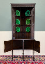 Load image into Gallery viewer, Antique English Jacobean Corner Cabinet Barley Twist Legs Oak Key TALL 1920s
