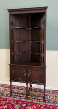 Load image into Gallery viewer, Antique English Jacobean Corner Cabinet Barley Twist Legs Oak Key TALL 1920s