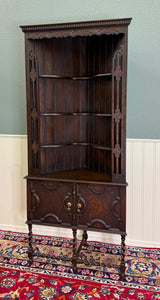 Antique English Jacobean Corner Cabinet Barley Twist Legs Oak Key TALL 1920s