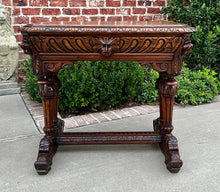 Load image into Gallery viewer, Antique French Writing Desk Table Renaissance Revival Dolphin Carved Oak Petite