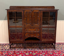 Load image into Gallery viewer, Antique English Jacobean Bookcase Bookshelf Cabinet Barley Twist Wavy Glass Oak
