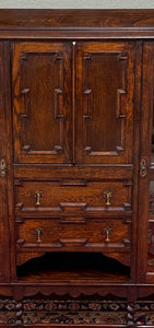 Antique English Jacobean Bookcase Bookshelf Cabinet Barley Twist Wavy Glass Oak