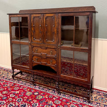 Load image into Gallery viewer, Antique English Jacobean Bookcase Bookshelf Cabinet Barley Twist Wavy Glass Oak