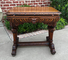 Load image into Gallery viewer, Antique French Writing Desk Table Renaissance Revival Dolphin Carved Oak Petite