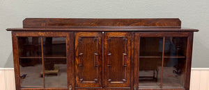 Antique English Jacobean Bookcase Bookshelf Cabinet Barley Twist Wavy Glass Oak