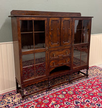Load image into Gallery viewer, Antique English Jacobean Bookcase Bookshelf Cabinet Barley Twist Wavy Glass Oak