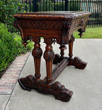 Load image into Gallery viewer, Antique French Writing Desk Table Renaissance Revival Dolphin Carved Oak Petite