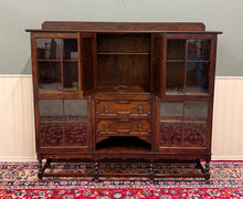 Load image into Gallery viewer, Antique English Jacobean Bookcase Bookshelf Cabinet Barley Twist Wavy Glass Oak