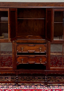 Antique English Jacobean Bookcase Bookshelf Cabinet Barley Twist Wavy Glass Oak
