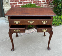 Load image into Gallery viewer, Antique English Georgian Table Small Desk Nightstand Lowboy 3 Drawers Tiger Oak