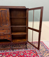 Load image into Gallery viewer, Antique English Jacobean Bookcase Bookshelf Cabinet Barley Twist Wavy Glass Oak