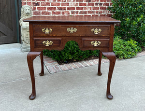Antique English Georgian Table Small Desk Nightstand Lowboy 3 Drawers Tiger Oak