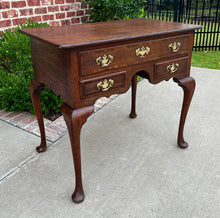 Load image into Gallery viewer, Antique English Georgian Table Small Desk Nightstand Lowboy 3 Drawers Tiger Oak