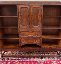 Load image into Gallery viewer, Antique English Jacobean Bookcase Bookshelf Cabinet Barley Twist Wavy Glass Oak