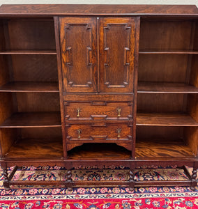 Antique English Jacobean Bookcase Bookshelf Cabinet Barley Twist Wavy Glass Oak