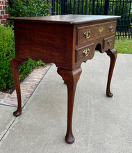 Load image into Gallery viewer, Antique English Georgian Table Small Desk Nightstand Lowboy 3 Drawers Tiger Oak