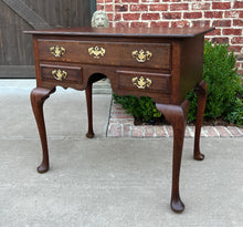 Load image into Gallery viewer, Antique English Georgian Table Small Desk Nightstand Lowboy 3 Drawers Tiger Oak