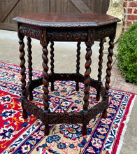 Load image into Gallery viewer, Antique French OCTAGONAL Side End Table Accent Parlor BARLEY TWIST Oak c. 1900