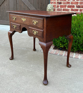 Antique English Georgian Table Small Desk Nightstand Lowboy 3 Drawers Tiger Oak