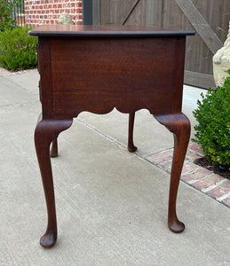 Antique English Georgian Table Small Desk Nightstand Lowboy 3 Drawers Tiger Oak