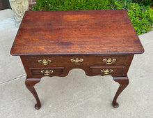 Load image into Gallery viewer, Antique English Georgian Table Small Desk Nightstand Lowboy 3 Drawers Tiger Oak