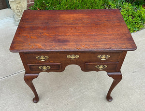 Antique English Georgian Table Small Desk Nightstand Lowboy 3 Drawers Tiger Oak