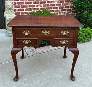 Antique English Georgian Table Small Desk Nightstand Lowboy 3 Drawers Tiger Oak