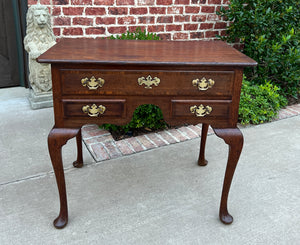 Antique English Georgian Table Small Desk Nightstand Lowboy 3 Drawers Tiger Oak