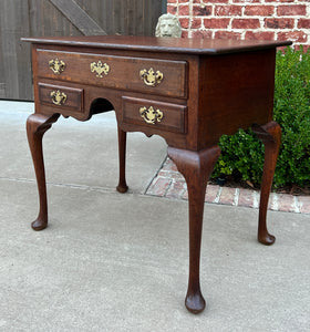 Antique English Georgian Table Small Desk Nightstand Lowboy 3 Drawers Tiger Oak