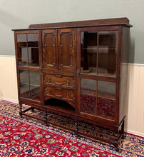 Load image into Gallery viewer, Antique English Jacobean Bookcase Bookshelf Cabinet Barley Twist Wavy Glass Oak