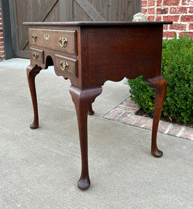 Antique English Georgian Table Small Desk Nightstand Lowboy 3 Drawers Tiger Oak