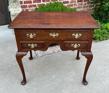 Load image into Gallery viewer, Antique English Georgian Table Small Desk Nightstand Lowboy 3 Drawers Tiger Oak