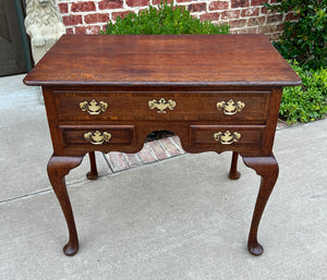 Antique English Georgian Table Small Desk Nightstand Lowboy 3 Drawers Tiger Oak