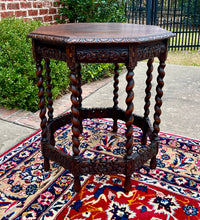 Load image into Gallery viewer, Antique French OCTAGONAL Side End Table Accent Parlor BARLEY TWIST Oak c. 1900