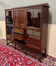 Load image into Gallery viewer, Antique English Jacobean Bookcase Bookshelf Cabinet Barley Twist Wavy Glass Oak