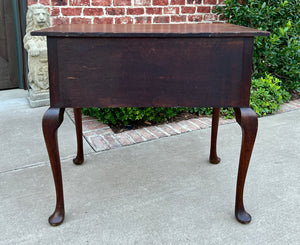 Antique English Georgian Table Small Desk Nightstand Lowboy 3 Drawers Tiger Oak