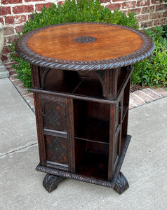 Antique English Revolving Bookcase Display Cabinet Round Table Top Oak c. 1894